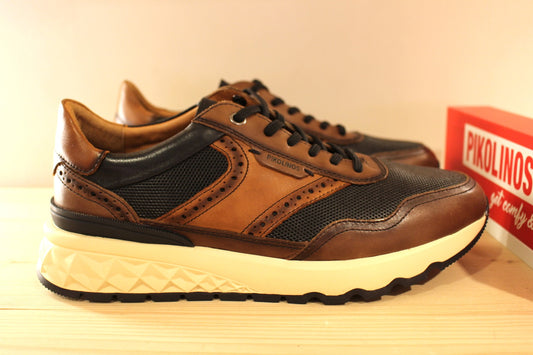Basket homme en cuir noir et marron avec semelle amovible  PIKOLINOS