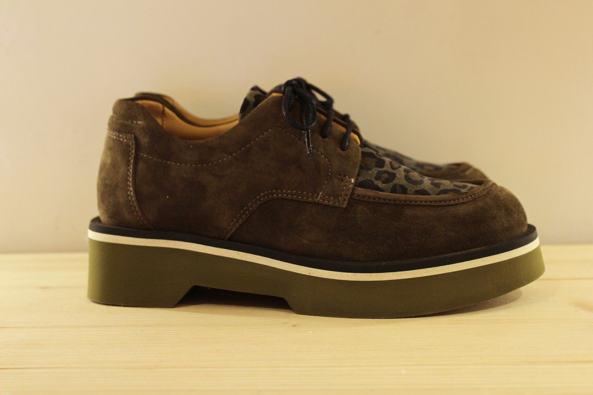Derby cuir velours kaki et animal semelle interne amovible CASTA