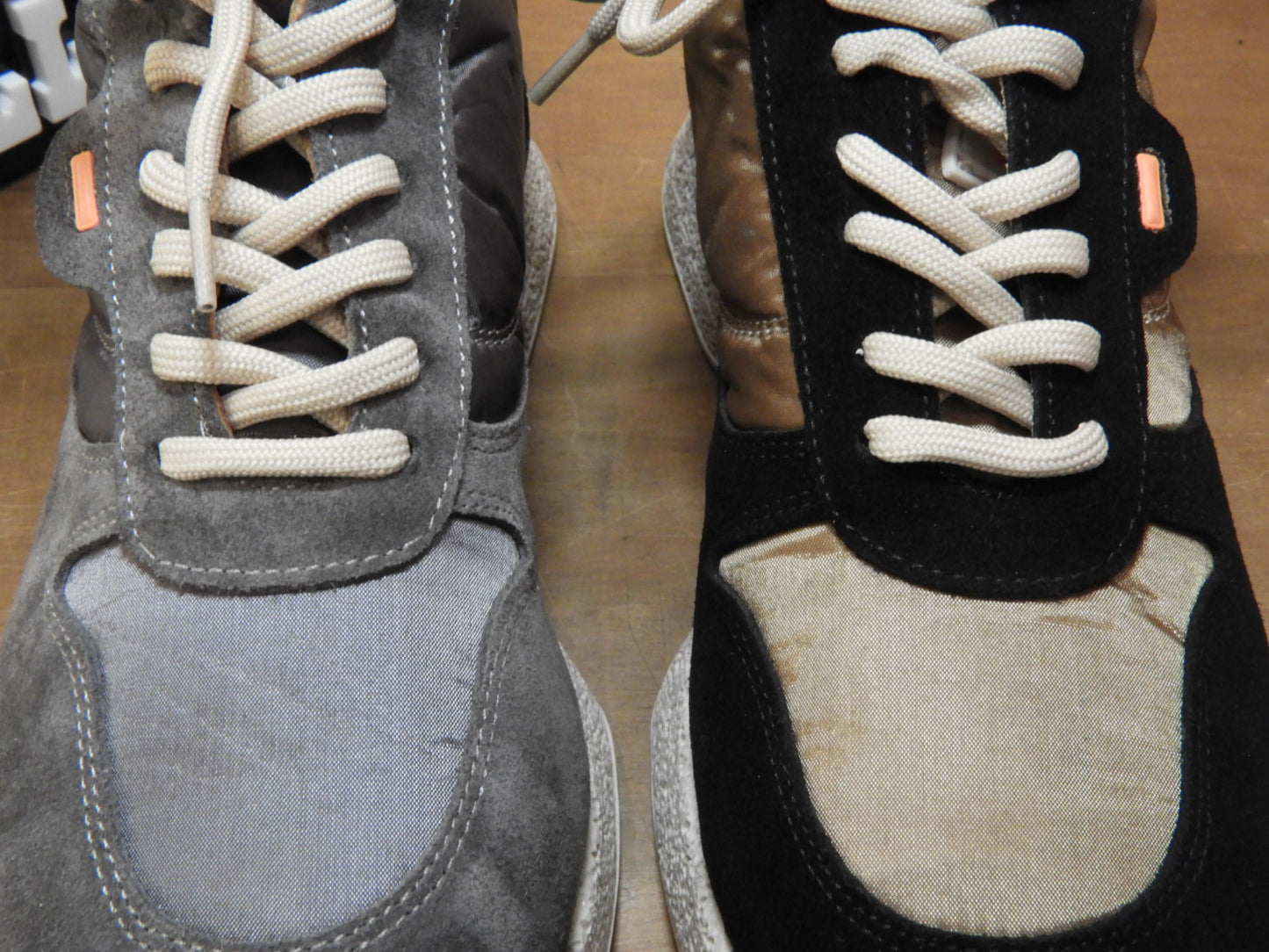 Sneakers cuir et nylon gris ou noir et or MAMZELLE